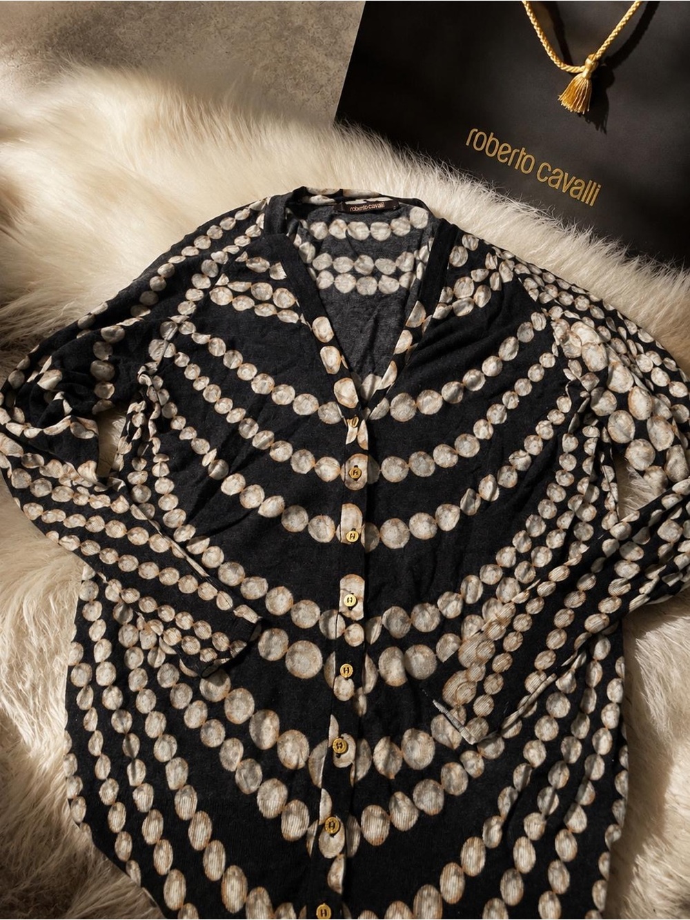 Roberto Cavalli Black and Beige pearls collection vintage stunning Fall fashion - Picture 2 of 8